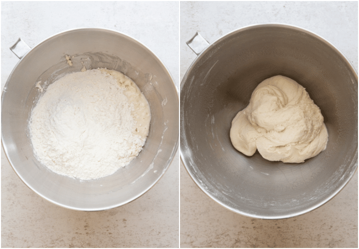 ingredients in the mixing bowl and kneaded to form the dough