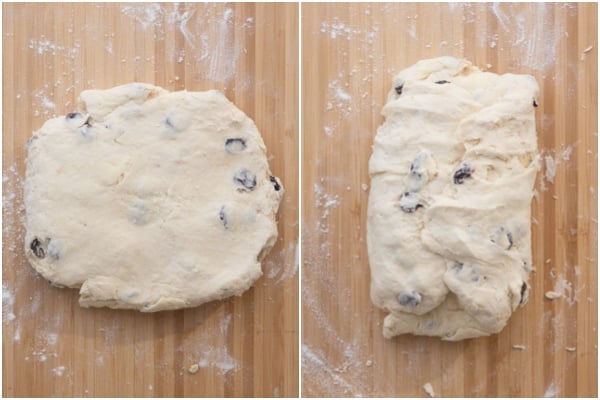 The dough just combined and folded.
